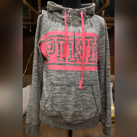 Victoria's Secret Tops - PINK Gray Quarter Zip Hoodie with Pink Logo